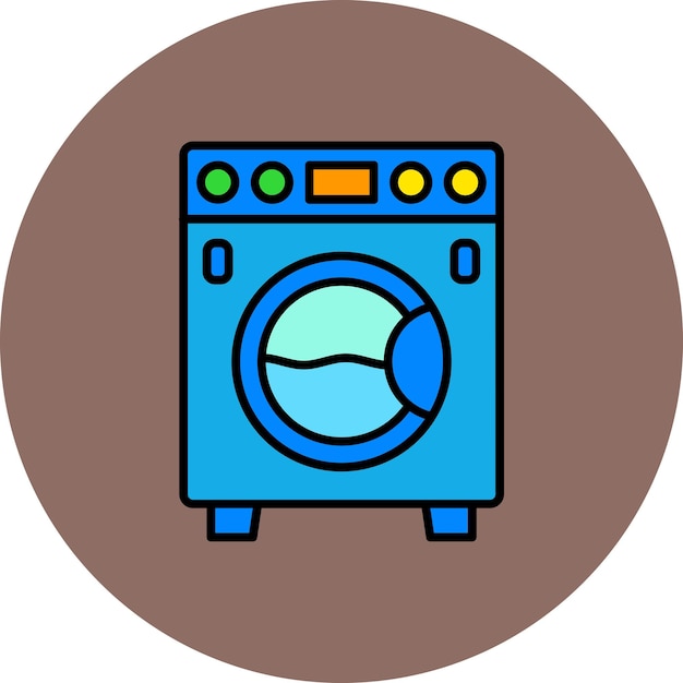 una lavadora azul con una pantalla azul y un círculo alrededor de la parte delantera