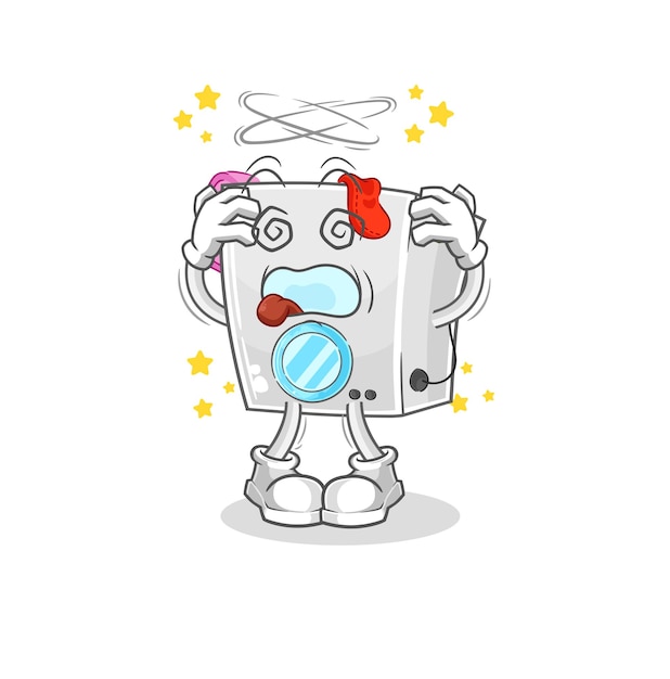 Lavadora cabeza mareada mascota vector de dibujos animados