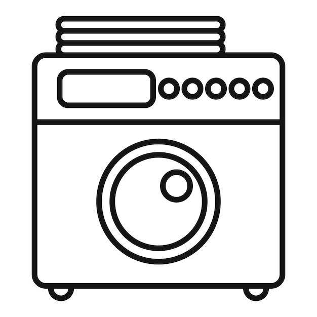 La lavadora con ropa sucia en la parte superior está lavando el icono de la línea de lavandería