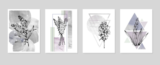 Lavanda abstracta ilustraciones pintadas a mano para decoración de paredes flor minimalista en estilo boceto