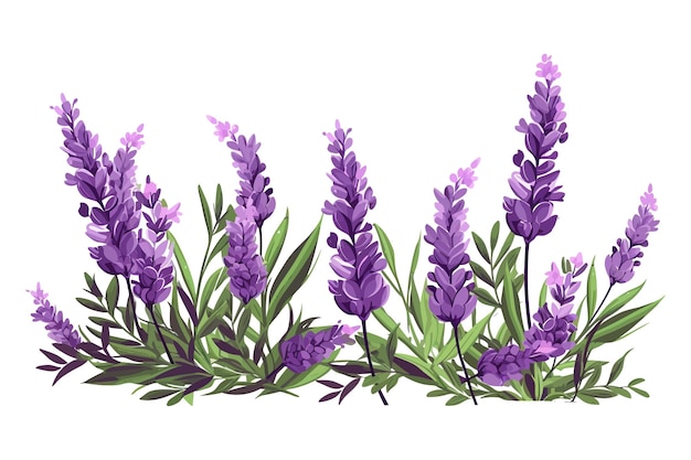 Lavanda flor frontera naturaleza botánica colección decorativa Vector ilustración colección aislada conjunto de hojas tropicales