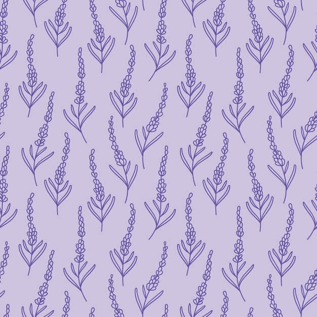 Lavanda vectorial dibujada a mano garabatos patrón floral púrpura lindo