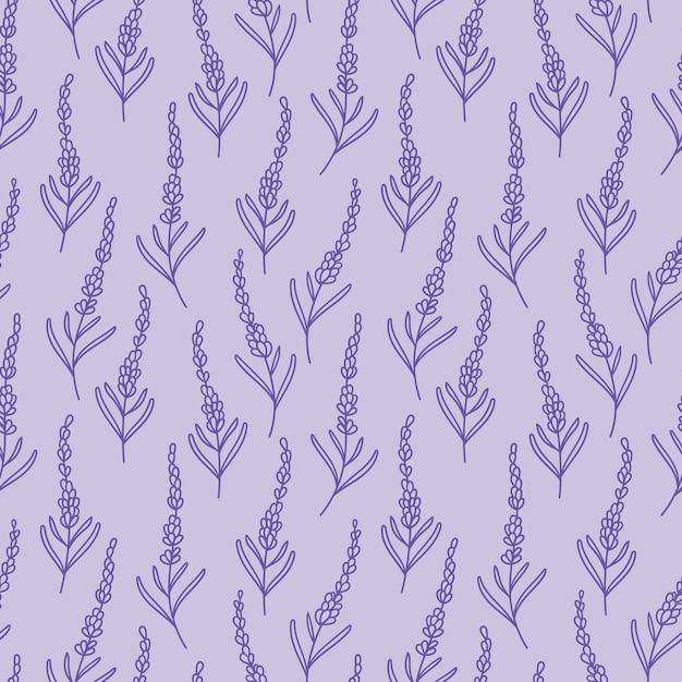 Lavanda vectorial dibujada a mano garabatos patrón floral púrpura lindo