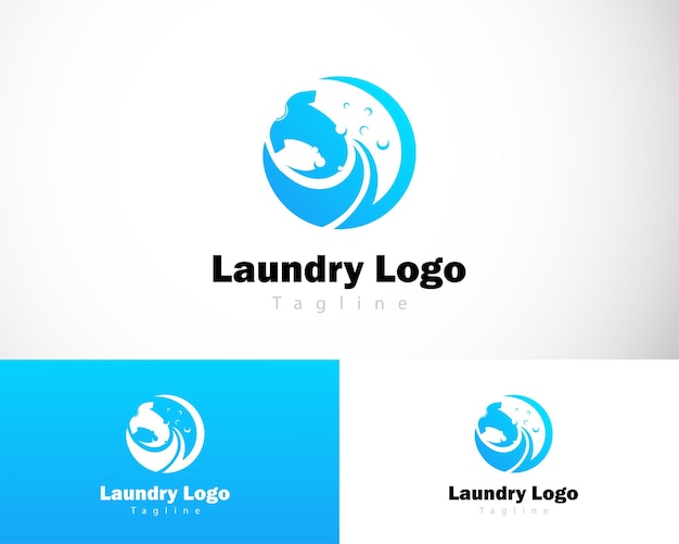 Lavandería logo creativo gota de agua ropa limpia negocio círculo ola