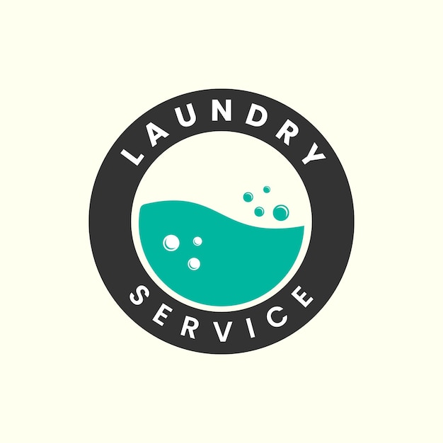 Lavandería vintage y emblema logo icono plantilla diseño jabón tendedero agua burbuja vector ilustración
