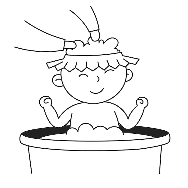 Vector lavar el cabello dibujado a mano niño y familia doodle icono