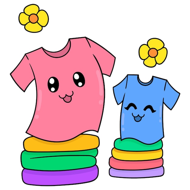 Lavar la ropa después del lavado se vuelve limpia y fragante. emoticon de dibujos animados. dibujo de icono de doodle, ilustración vectorial