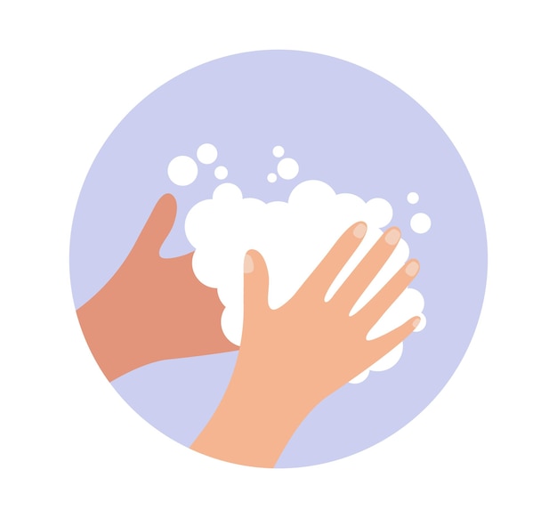 Lavarse las manos con el concepto de dibujos animados de higiene de espuma  de jabón | Vector Premium