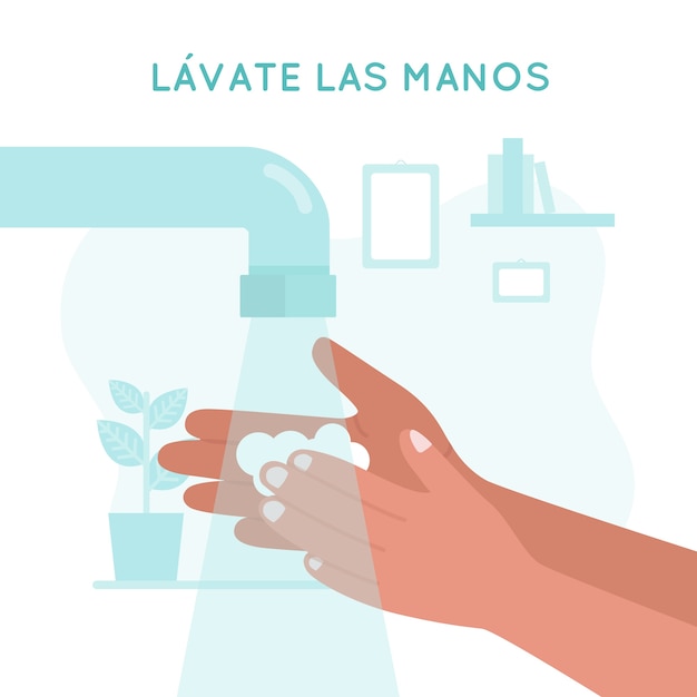 Vector lávate las manos en español