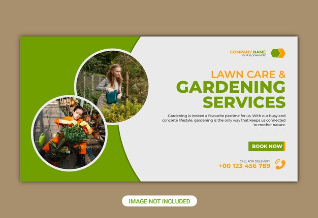 Vector lawn gardening service facebook banner and web banner template