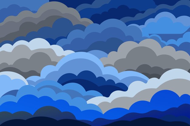 Vector layers of clouds in shades of blue and gray