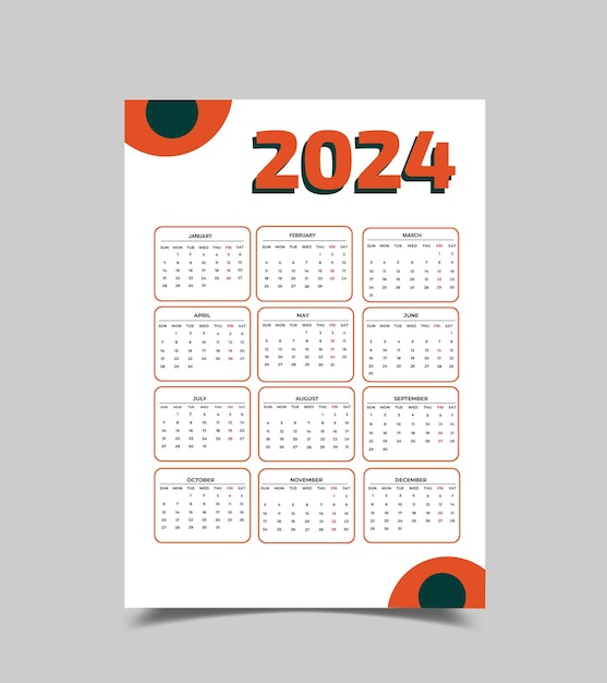 Layout de calendario de escritorio para la oficina o el negocio I Calendario de 2024