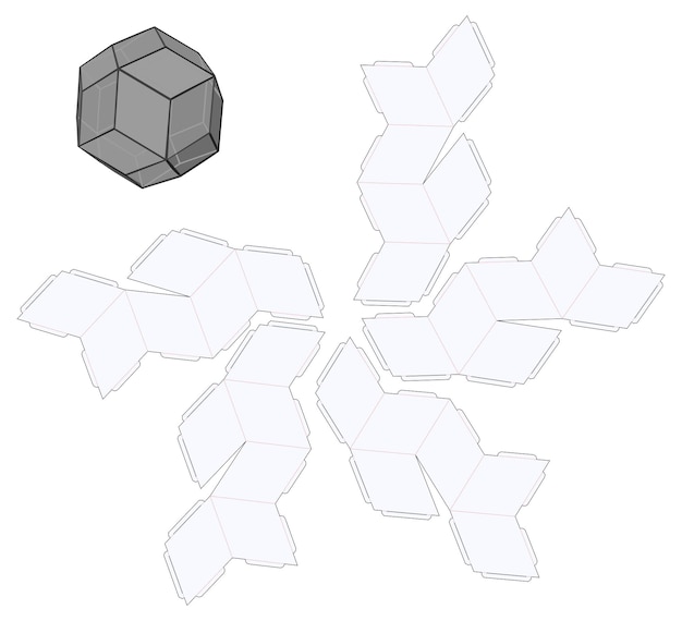 Layout de la plantilla de diseño del cubo de corte de la caja del triacontaedro