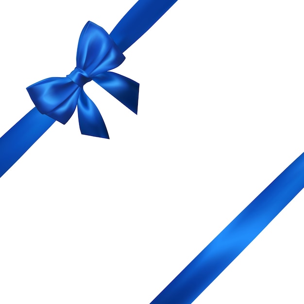 Vector lazo azul realista con cintas azules aisladas en blanco. elemento para decoración de regalos, saludos, vacaciones.