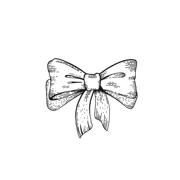 Lazo de navidad corbata de cinta vector vintage línea de boceto de garabato cinta de cumpleaños corbata o lazo de regalo accesorios victorianos arte de lápiz dibujado a mano logotipo de cinta de navidad aislado decorativo
