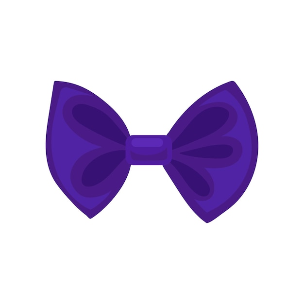 Lazo púrpura brillante lindo corbata de mariposa elegante elemento gráfico decorativo para cartel promocional o volante Ilustración al estilo de dibujos animados Diseño vectorial plano colorido aislado sobre fondo blanco