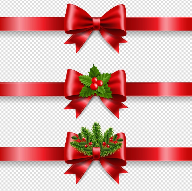 Vector lazo rojo de navidad y fondo transparente