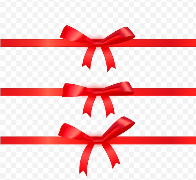 Lazo rojo de seda fina con cinta roja horizontal Conjunto aislado de arcos de regalo