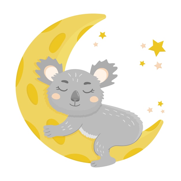 Lazy koala durmiendo en la luna Ilustración vectorial de cute koala Lovely Australian Animal Cartoon