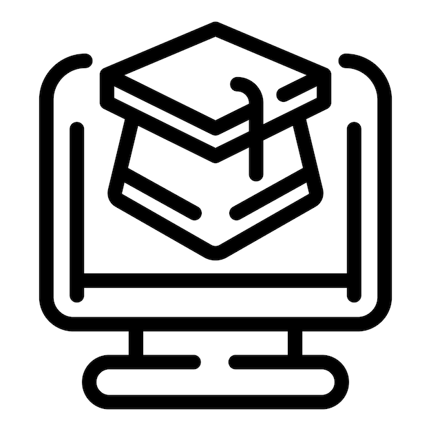 Lección en línea icono de la escuela contorno vector Habla adulto