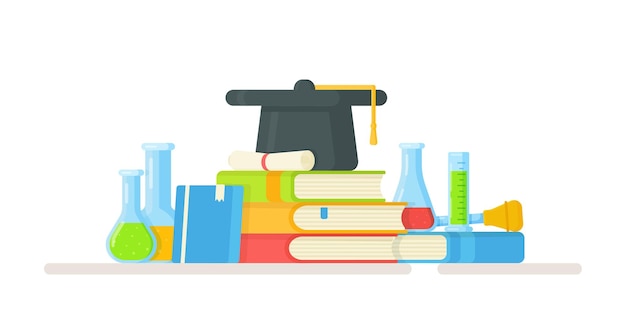 Lección de química en la escuela. Ilustración de lecciones en línea. Realización de un experimento con alumnos.