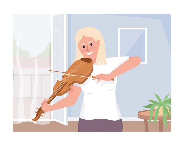 Lecciones de violín hobby 2D vector ilustración aislada