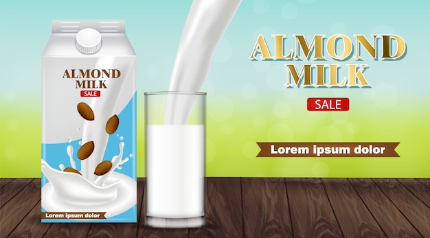 Leche de almendras verter en un vaso