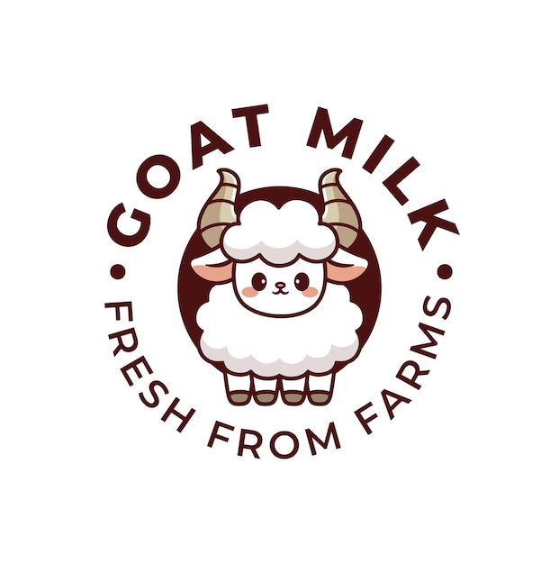 Leche de cabra con una linda insignia de mascota y un logotipo de círculo simple