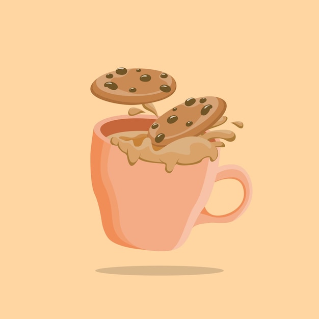 Leche con chocolate con ilustración vectorial de galletas