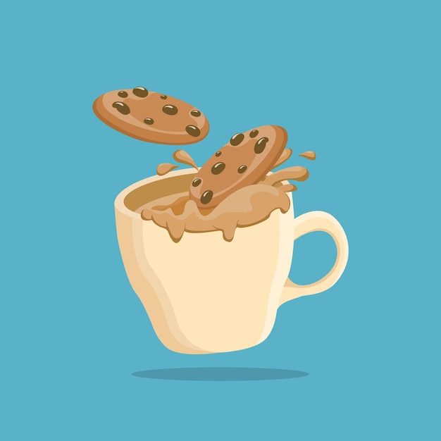 Leche con chocolate con ilustración vectorial de galletas