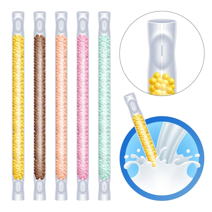 Vector leche mágica con sabor a pajitas