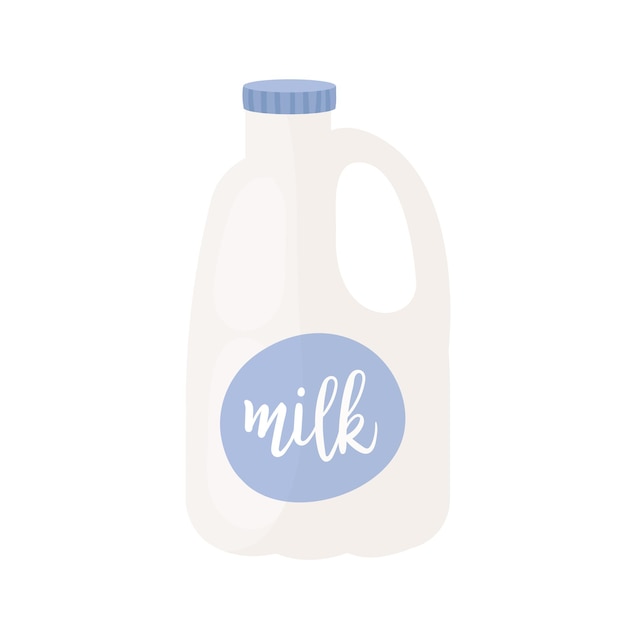 Leche, productos lácteos, producción de alimentos orgánicos, botella de plástico llena de leche fresca y saludable.