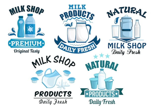 Vector leche y productos lácteos vector iconos aislados