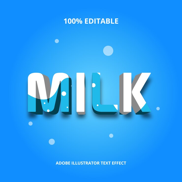 Vector leche texto efecto premium