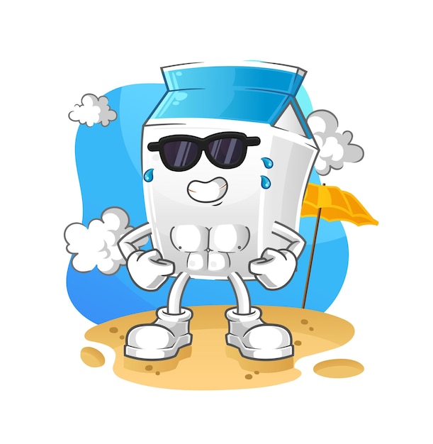 Leche tomando el sol en verano. vector de caracteres