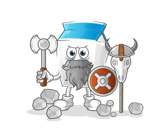 Leche vikinga con una ilustración de hacha. vector de caracteres