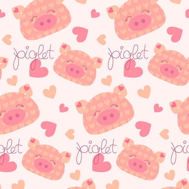 Lechón vector patrón Amor rosa Cerdo sonriente cara corazón papel pintado Papel de regalo Letras