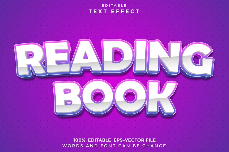 Vector lectura de libros efecto de texto editable estilo de dibujos animados en 3d