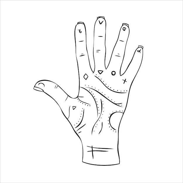 La lectura de la mano es un concepto de la mano de quiromancia con signos ilustración vectorial