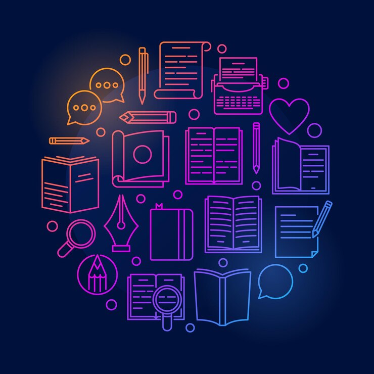 Vector lectura vectorial concepto redondo ilustración coloreada o banner en estilo de línea fina
