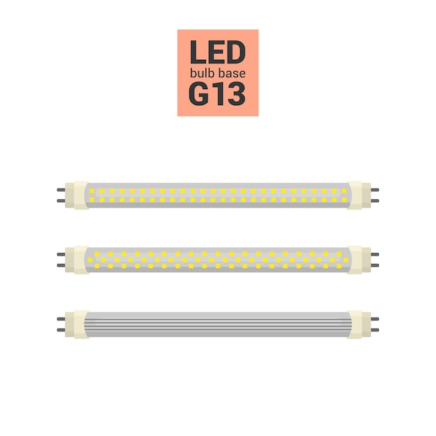 Led luz g13 bombillas vector colorido conjunto de iconos