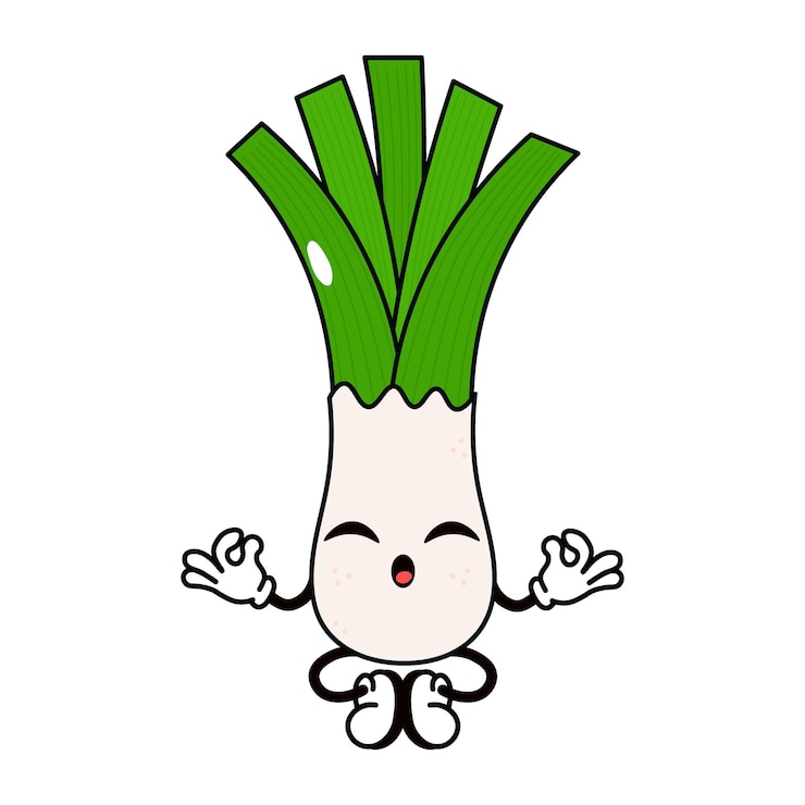 Vector leek haciendo yoga personaje vector dibujado a mano tradicional dibujos animados vintage retro kawaii personaje icono de ilustración aislado en fondo blanco leek personaje de relajación