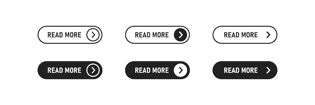 Leer más icono de botón continuar elemento de diseño de acción de símbolo en vector plano