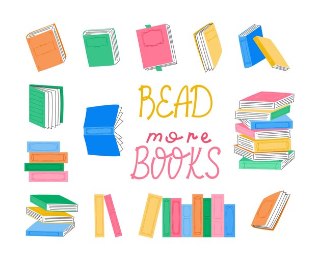 Leer más libros conjunto de ilustración vectorial aislado