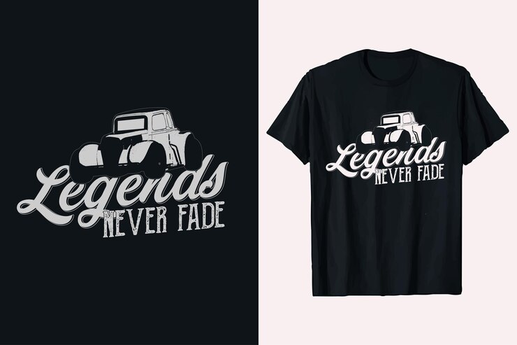 Legends Never Fade plantilla de impresión de camiseta de auto antiguo gráfico de camiseta vectorial de auto