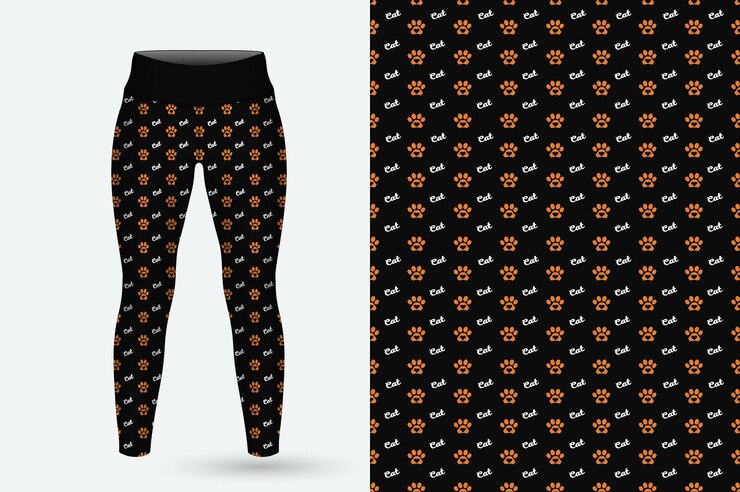 Leggings negros con estampado naranja y negro con la palabra club.