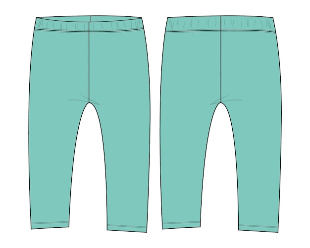 Leggings pantalón pantalón moda técnica dibujo plano vector plantilla de color verde para niños