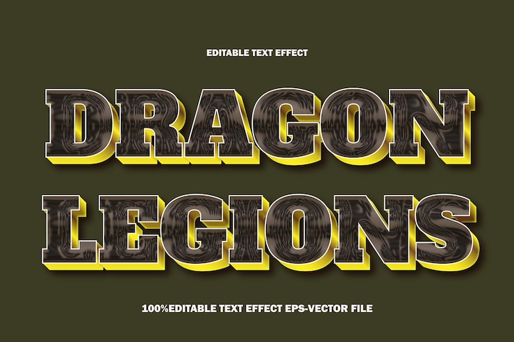 Vector legiones del dragón efecto de texto editable estilo de gradiente de relieve en 3d
