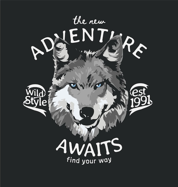 Lema de aventura con ilustración de vector gráfico de lobo