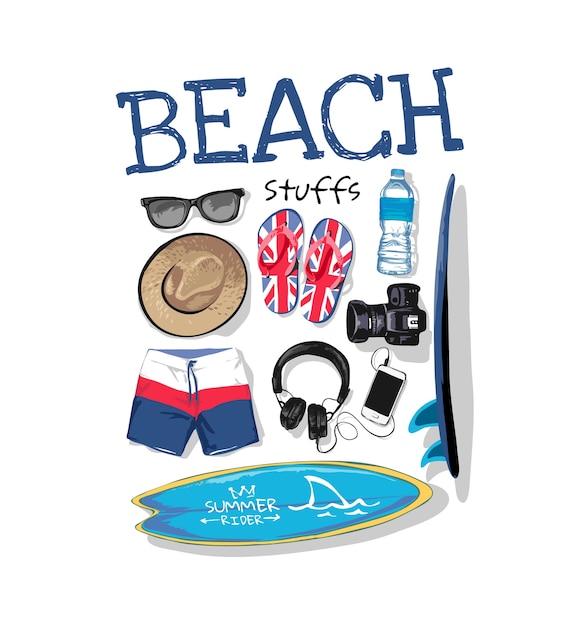 lema de productos de playa con colección de artículos de verano